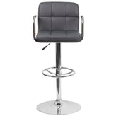 Genna Contemporary Gray Quilted Vinyl Adjustable Height Barstool with Arms and Chrome Base