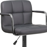 Genna Contemporary Gray Quilted Vinyl Adjustable Height Barstool with Arms and Chrome Base