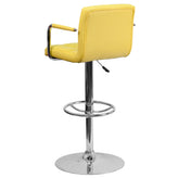 Genna Contemporary Yellow Quilted Vinyl Adjustable Height Barstool with Arms and Chrome Base