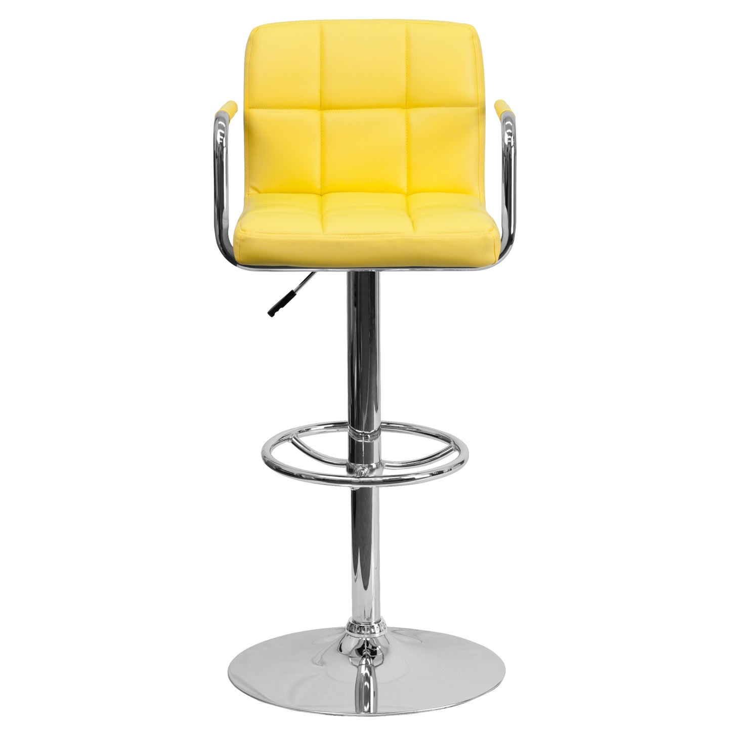 Genna Contemporary Yellow Quilted Vinyl Adjustable Height Barstool with Arms and Chrome Base