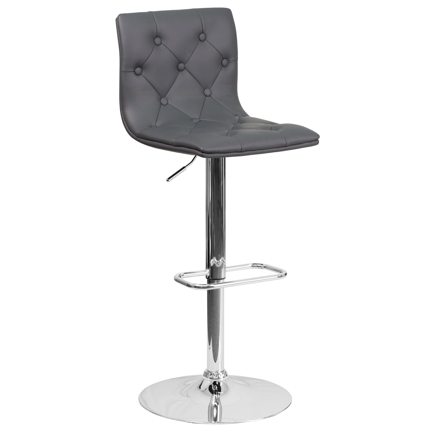 Sammie Contemporary Button Tufted Gray Vinyl Adjustable Height Barstool with Chrome Base