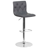 Sammie Contemporary Button Tufted Gray Vinyl Adjustable Height Barstool with Chrome Base