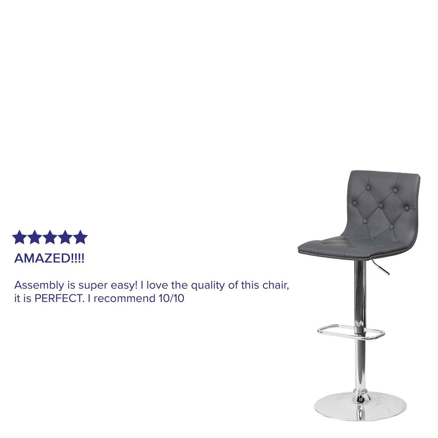 Sammie Contemporary Button Tufted Gray Vinyl Adjustable Height Barstool with Chrome Base