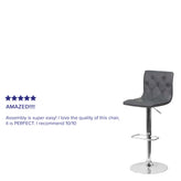 Sammie Contemporary Button Tufted Gray Vinyl Adjustable Height Barstool with Chrome Base