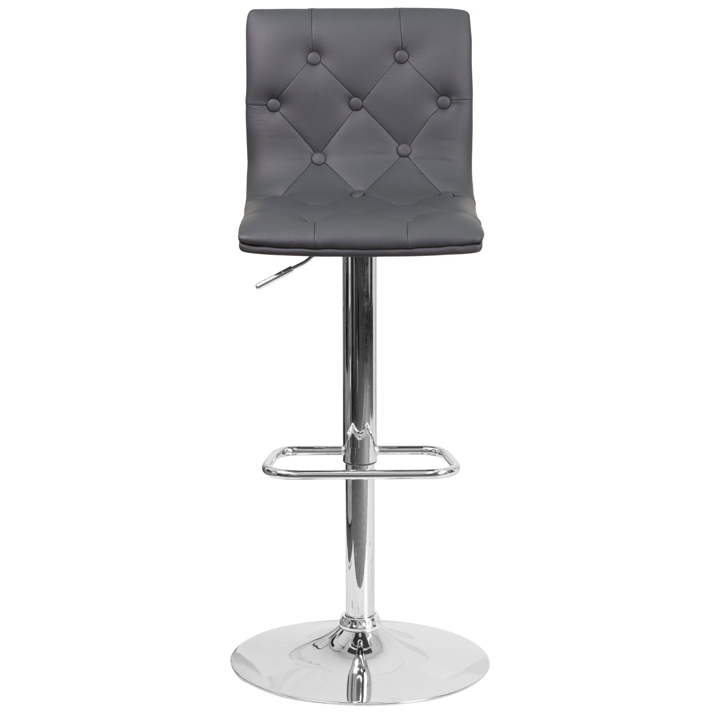 Sammie Contemporary Button Tufted Gray Vinyl Adjustable Height Barstool with Chrome Base