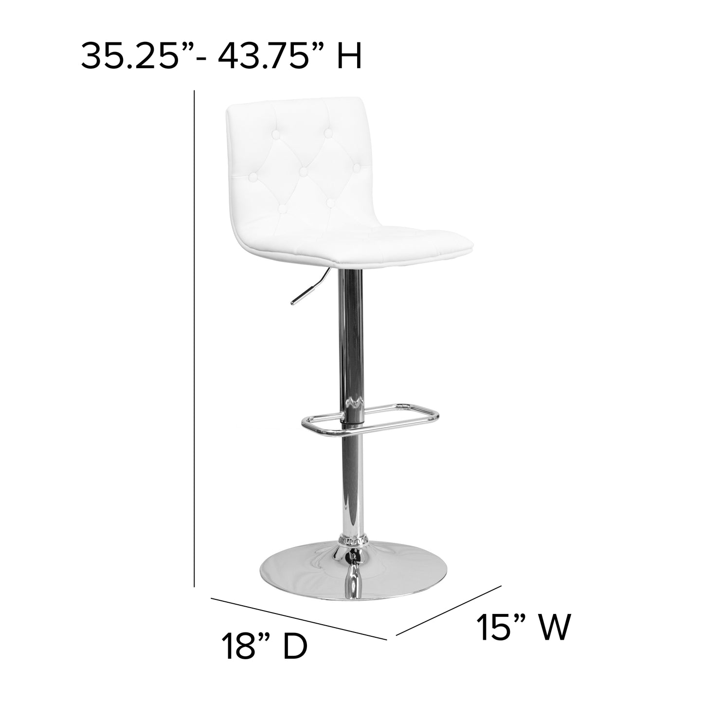Sammie Contemporary Button Tufted White Vinyl Adjustable Height Barstool with Chrome Base