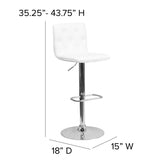 Sammie Contemporary Button Tufted White Vinyl Adjustable Height Barstool with Chrome Base