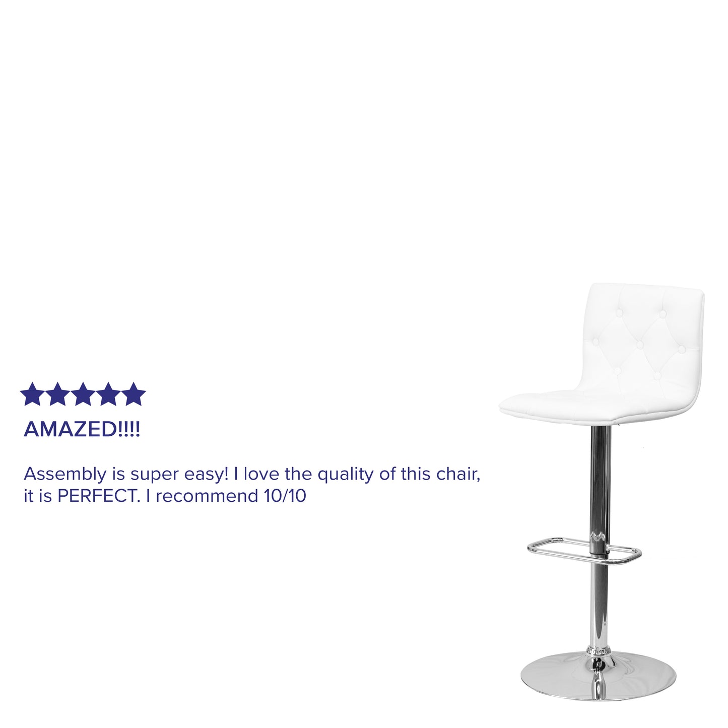 Sammie Contemporary Button Tufted White Vinyl Adjustable Height Barstool with Chrome Base