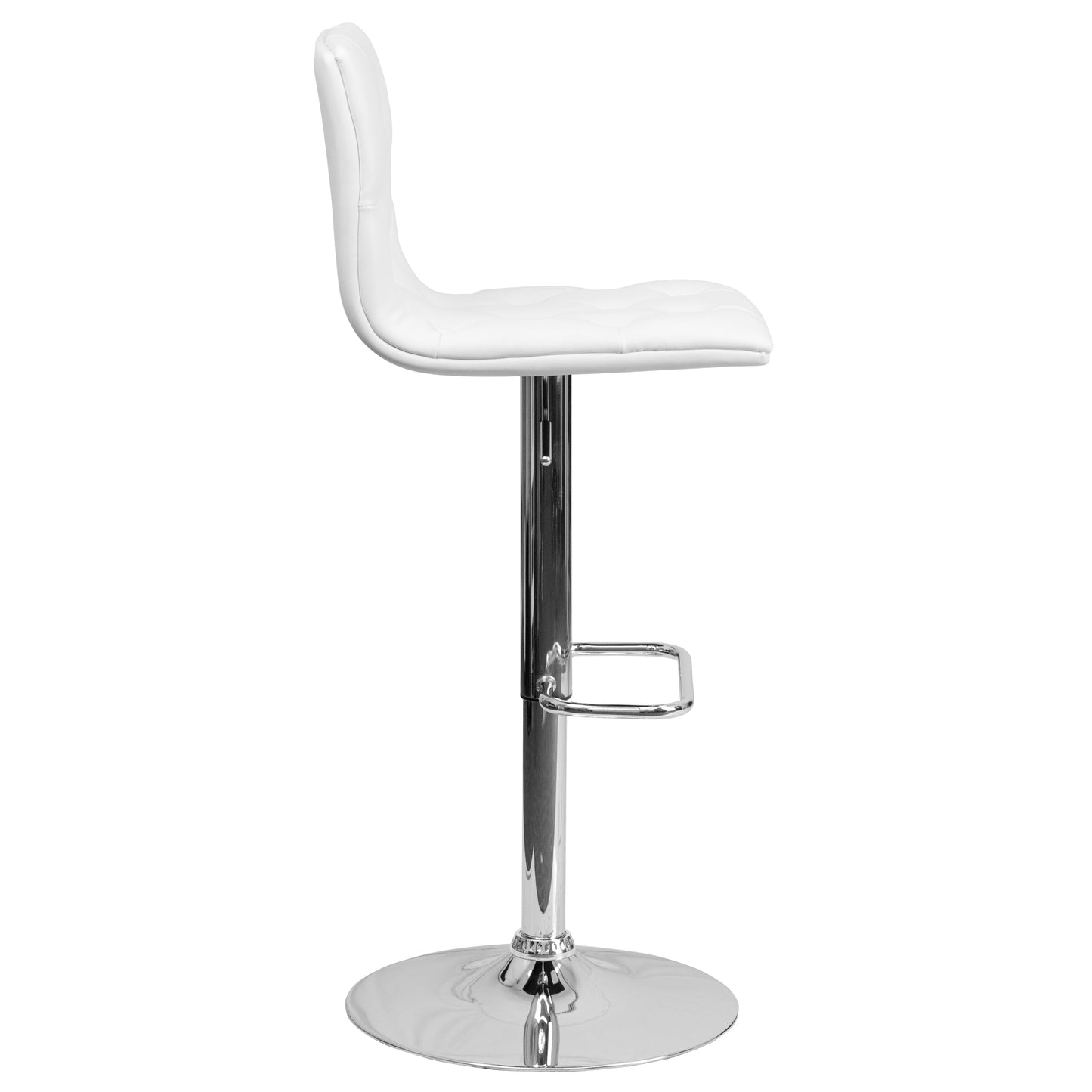Sammie Contemporary Button Tufted White Vinyl Adjustable Height Barstool with Chrome Base