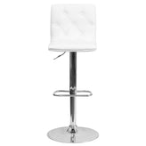 Sammie Contemporary Button Tufted White Vinyl Adjustable Height Barstool with Chrome Base