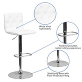Sammie Contemporary Button Tufted White Vinyl Adjustable Height Barstool with Chrome Base
