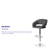 Erik Contemporary Black Vinyl Adjustable Height Barstool with Rounded Mid-Back and Chrome Base