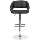 Erik Contemporary Black Vinyl Adjustable Height Barstool with Rounded Mid-Back and Chrome Base