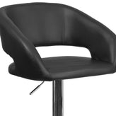 Erik Contemporary Black Vinyl Adjustable Height Barstool with Rounded Mid-Back and Chrome Base
