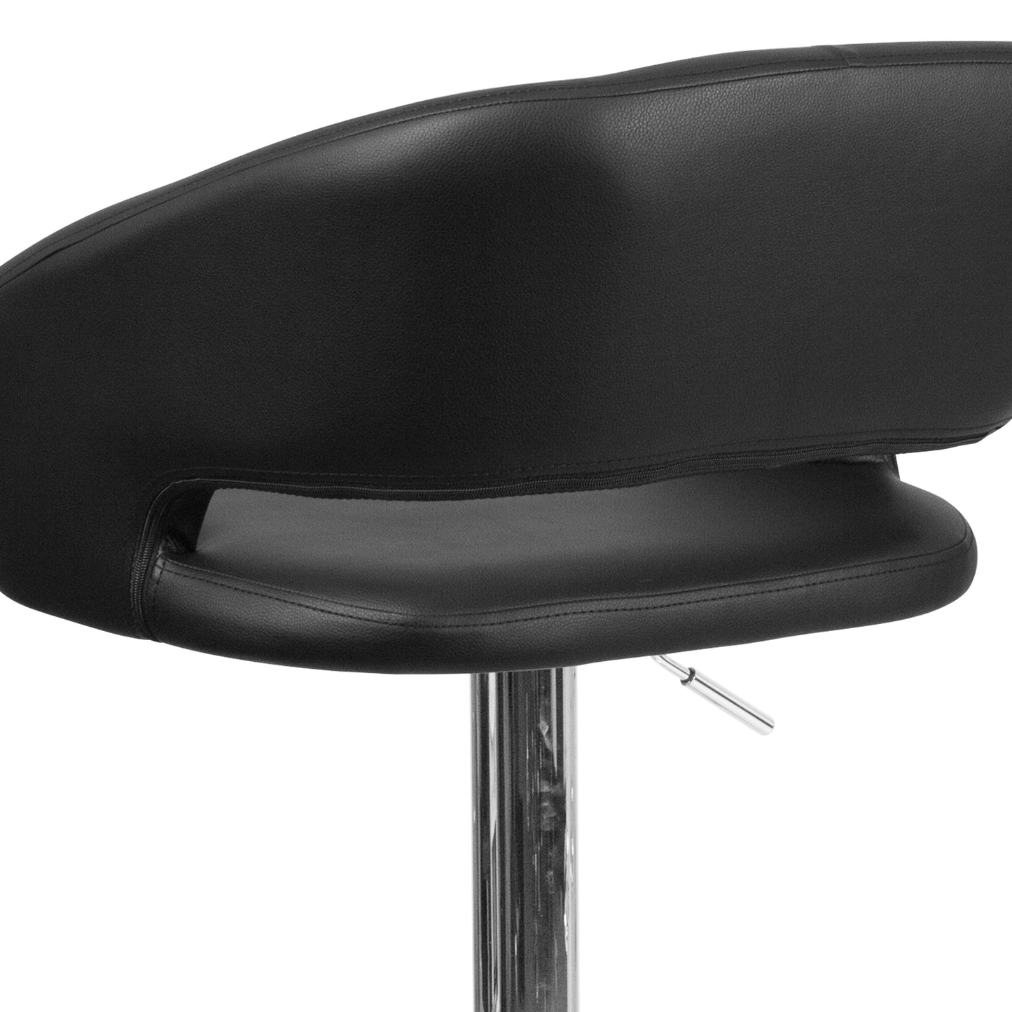 Erik Contemporary Black Vinyl Adjustable Height Barstool with Rounded Mid-Back and Chrome Base