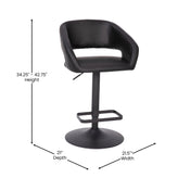 Erik Contemporary Black Vinyl Adjustable Height Barstool with Rounded Mid-Back and Black Base