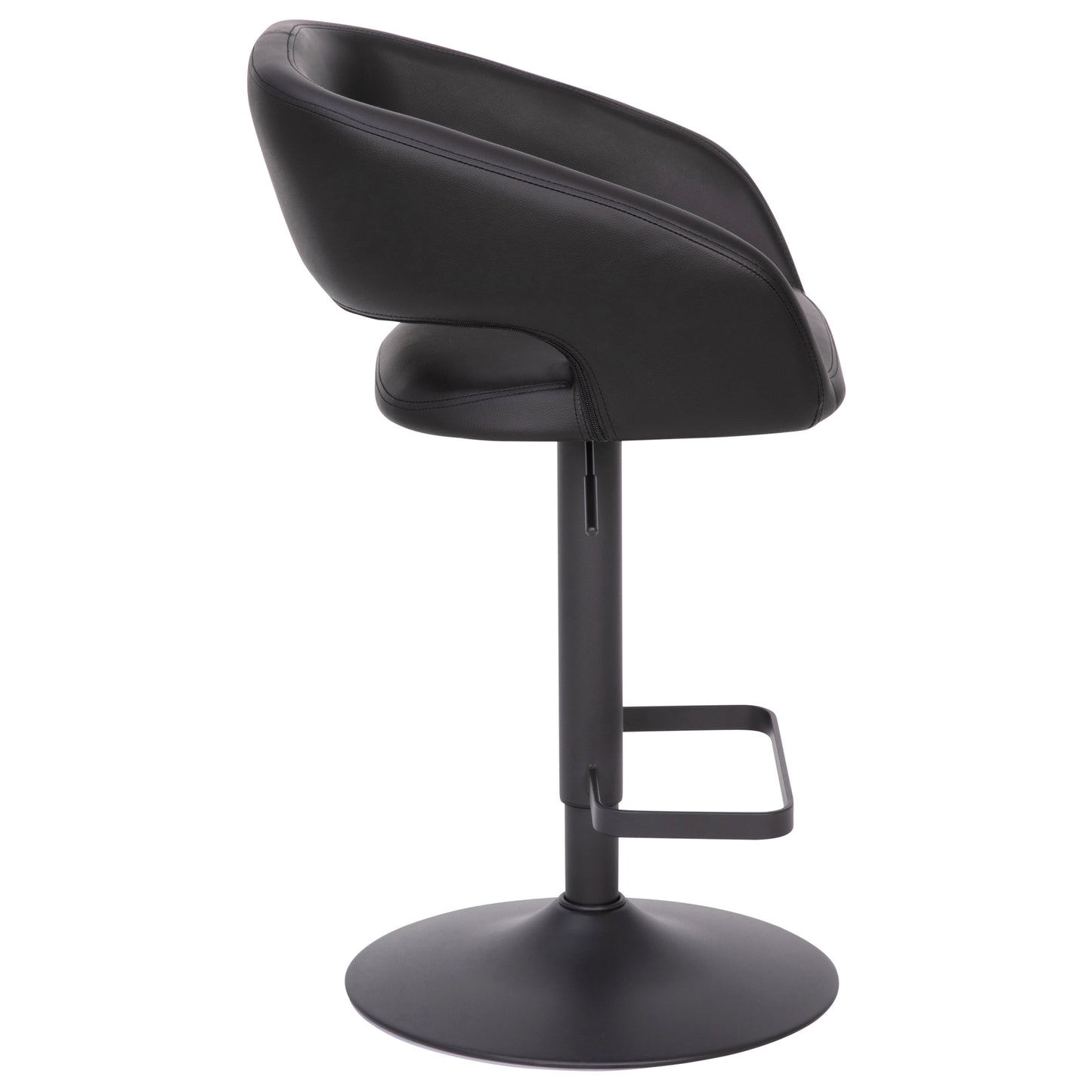 Erik Contemporary Black Vinyl Adjustable Height Barstool with Rounded Mid-Back and Black Base