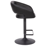 Erik Contemporary Black Vinyl Adjustable Height Barstool with Rounded Mid-Back and Black Base