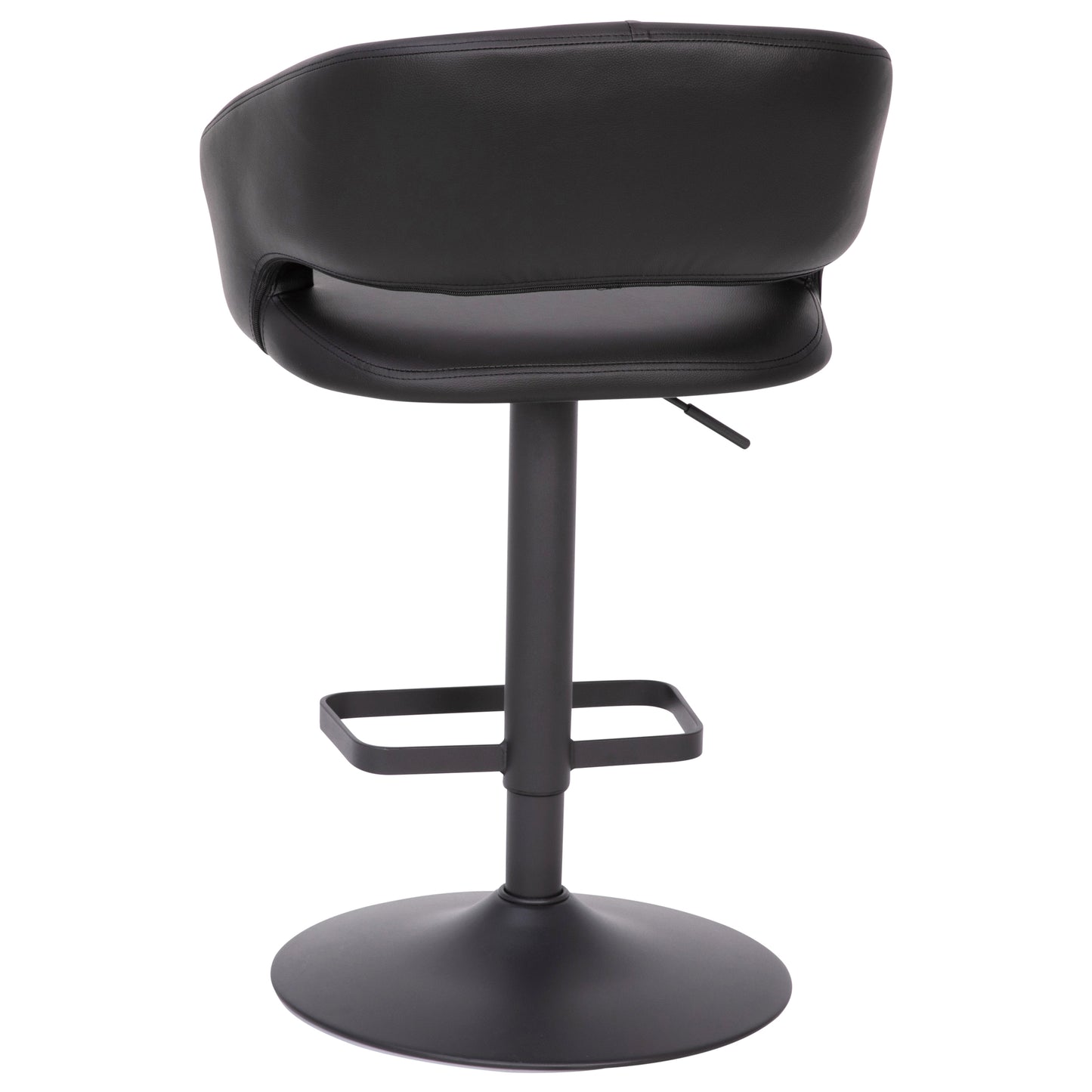 Erik Contemporary Black Vinyl Adjustable Height Barstool with Rounded Mid-Back and Black Base