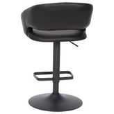 Erik Contemporary Black Vinyl Adjustable Height Barstool with Rounded Mid-Back and Black Base