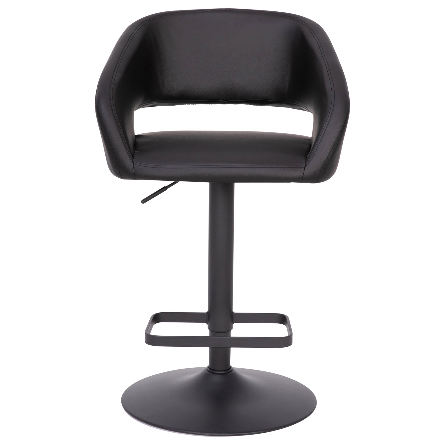 Erik Contemporary Black Vinyl Adjustable Height Barstool with Rounded Mid-Back and Black Base