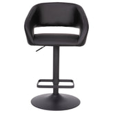 Erik Contemporary Black Vinyl Adjustable Height Barstool with Rounded Mid-Back and Black Base