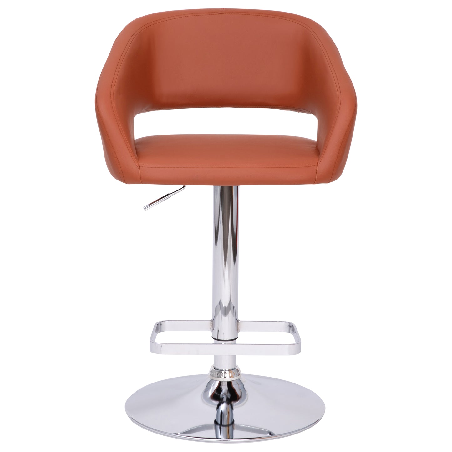 Erik Contemporary Cognac Vinyl Adjustable Height Barstool with Rounded Mid-Back and Chrome Base