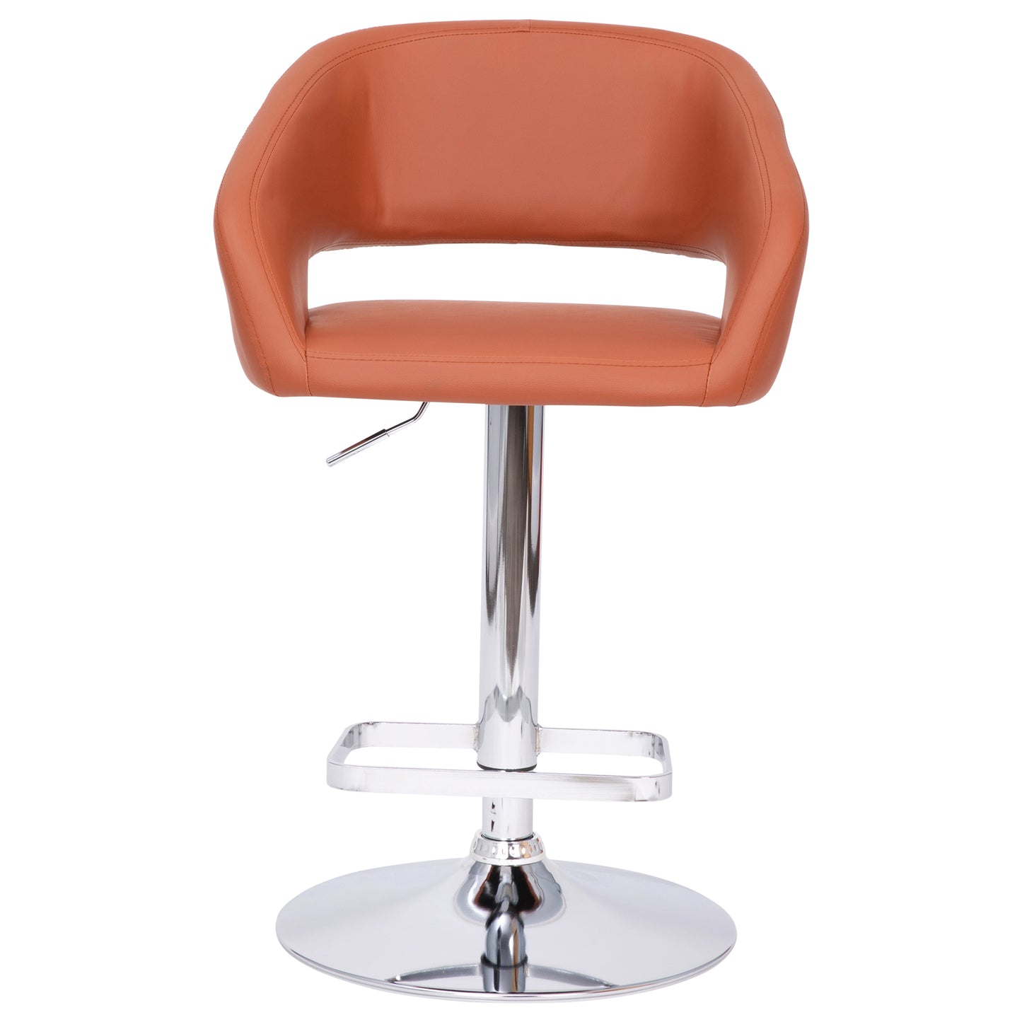 Erik Contemporary Cognac Vinyl Adjustable Height Barstool with Rounded Mid-Back and Chrome Base