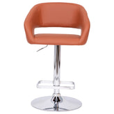 Erik Contemporary Cognac Vinyl Adjustable Height Barstool with Rounded Mid-Back and Chrome Base