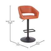 Erik Contemporary Cognac Vinyl Adjustable Height Barstool with Rounded Mid-Back and Black Base
