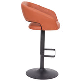Erik Contemporary Cognac Vinyl Adjustable Height Barstool with Rounded Mid-Back and Black Base
