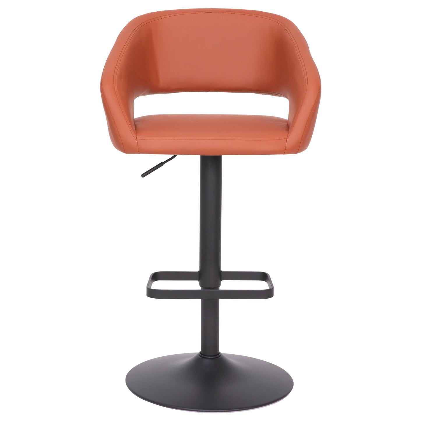 Erik Contemporary Cognac Vinyl Adjustable Height Barstool with Rounded Mid-Back and Black Base