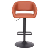 Erik Contemporary Cognac Vinyl Adjustable Height Barstool with Rounded Mid-Back and Black Base