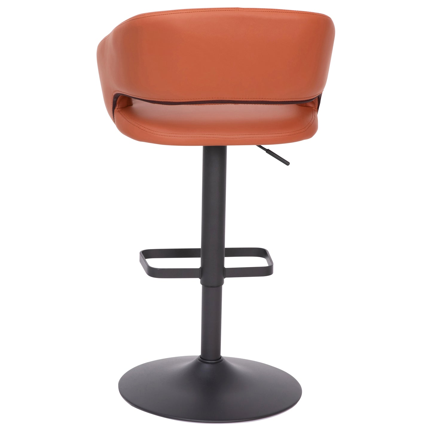Erik Contemporary Cognac Vinyl Adjustable Height Barstool with Rounded Mid-Back and Black Base