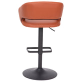 Erik Contemporary Cognac Vinyl Adjustable Height Barstool with Rounded Mid-Back and Black Base