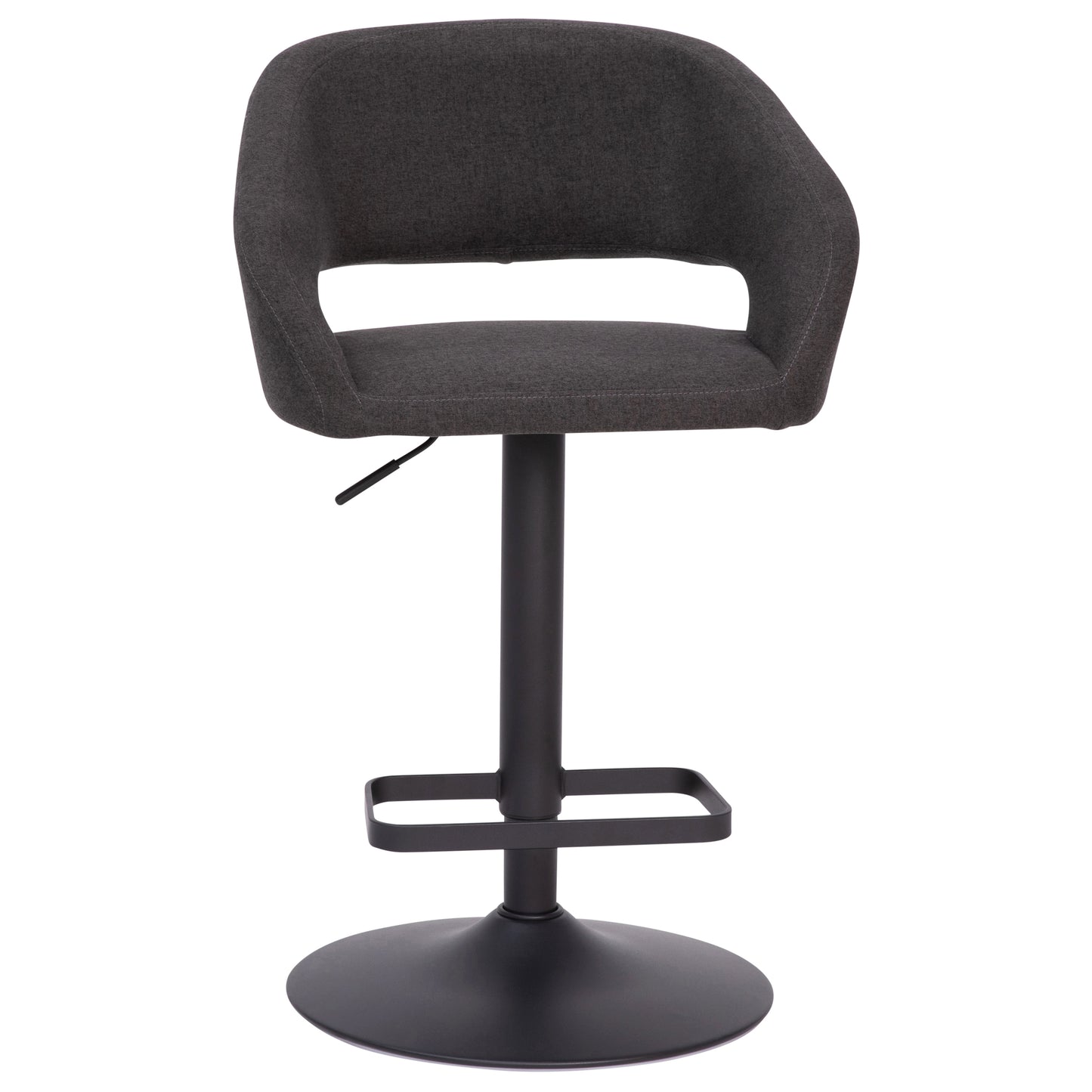 Erik Contemporary Charcoal Fabric Adjustable Height Barstool with Rounded Mid-Back and Black Base