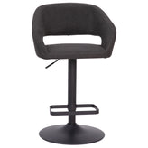 Erik Contemporary Charcoal Fabric Adjustable Height Barstool with Rounded Mid-Back and Black Base