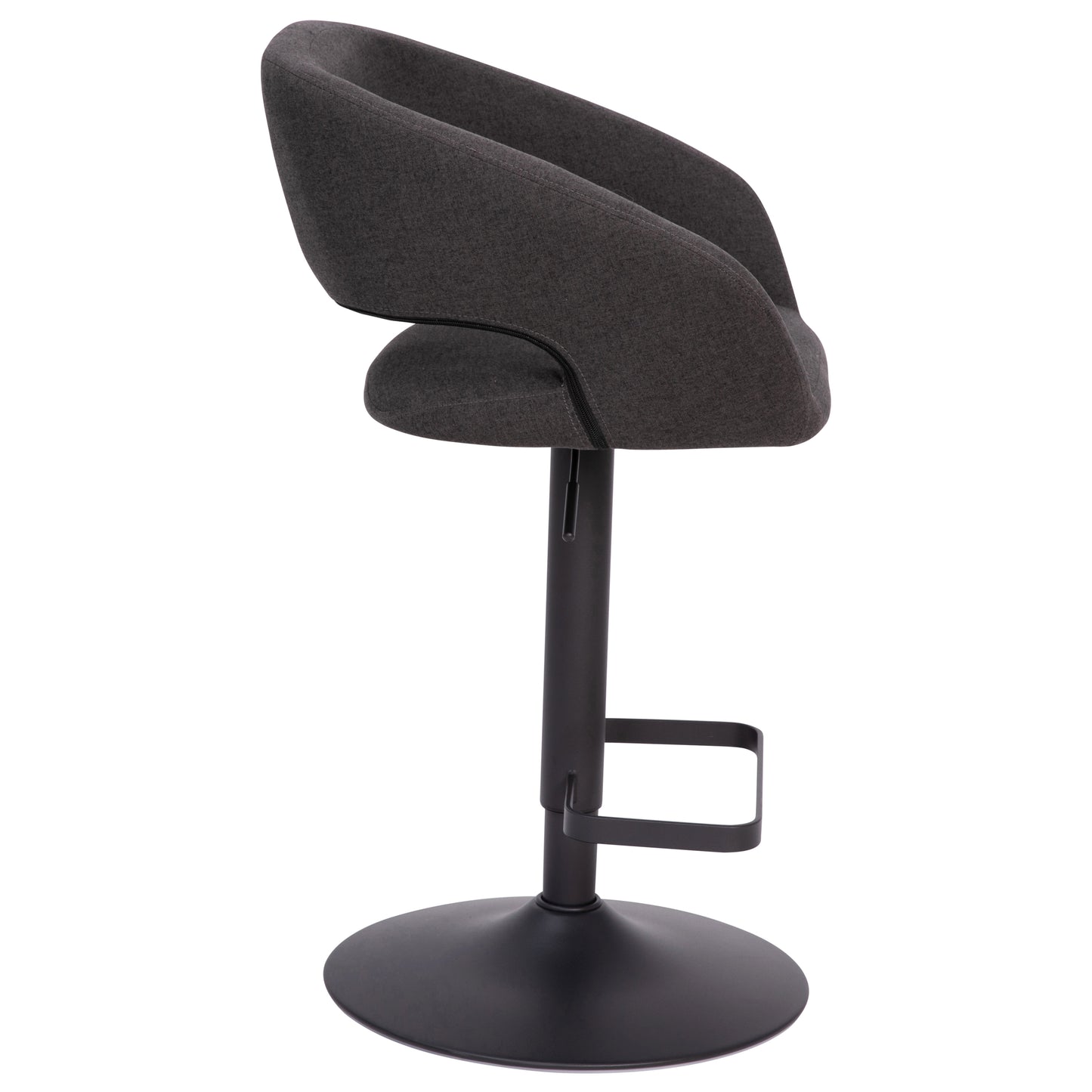 Erik Contemporary Charcoal Fabric Adjustable Height Barstool with Rounded Mid-Back and Black Base
