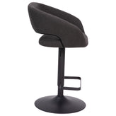 Erik Contemporary Charcoal Fabric Adjustable Height Barstool with Rounded Mid-Back and Black Base