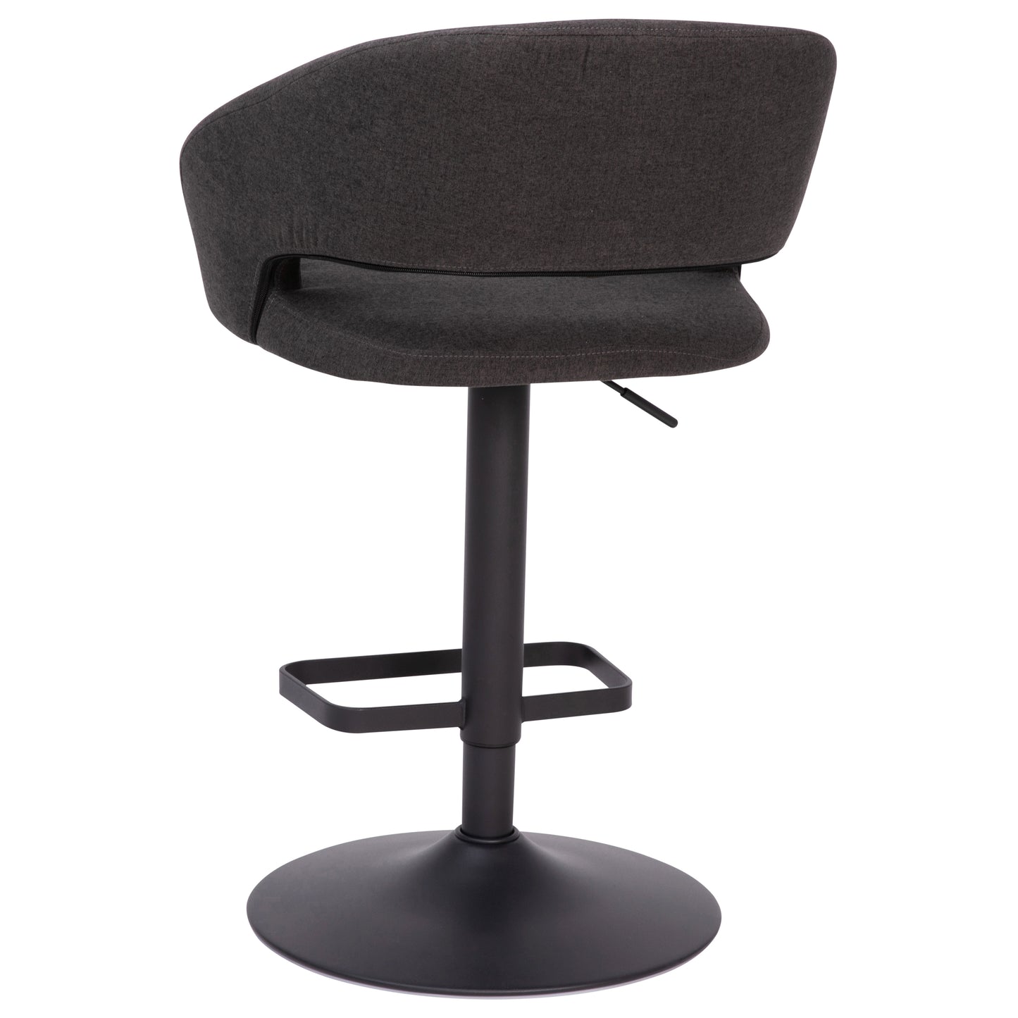 Erik Contemporary Charcoal Fabric Adjustable Height Barstool with Rounded Mid-Back and Black Base