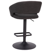 Erik Contemporary Charcoal Fabric Adjustable Height Barstool with Rounded Mid-Back and Black Base