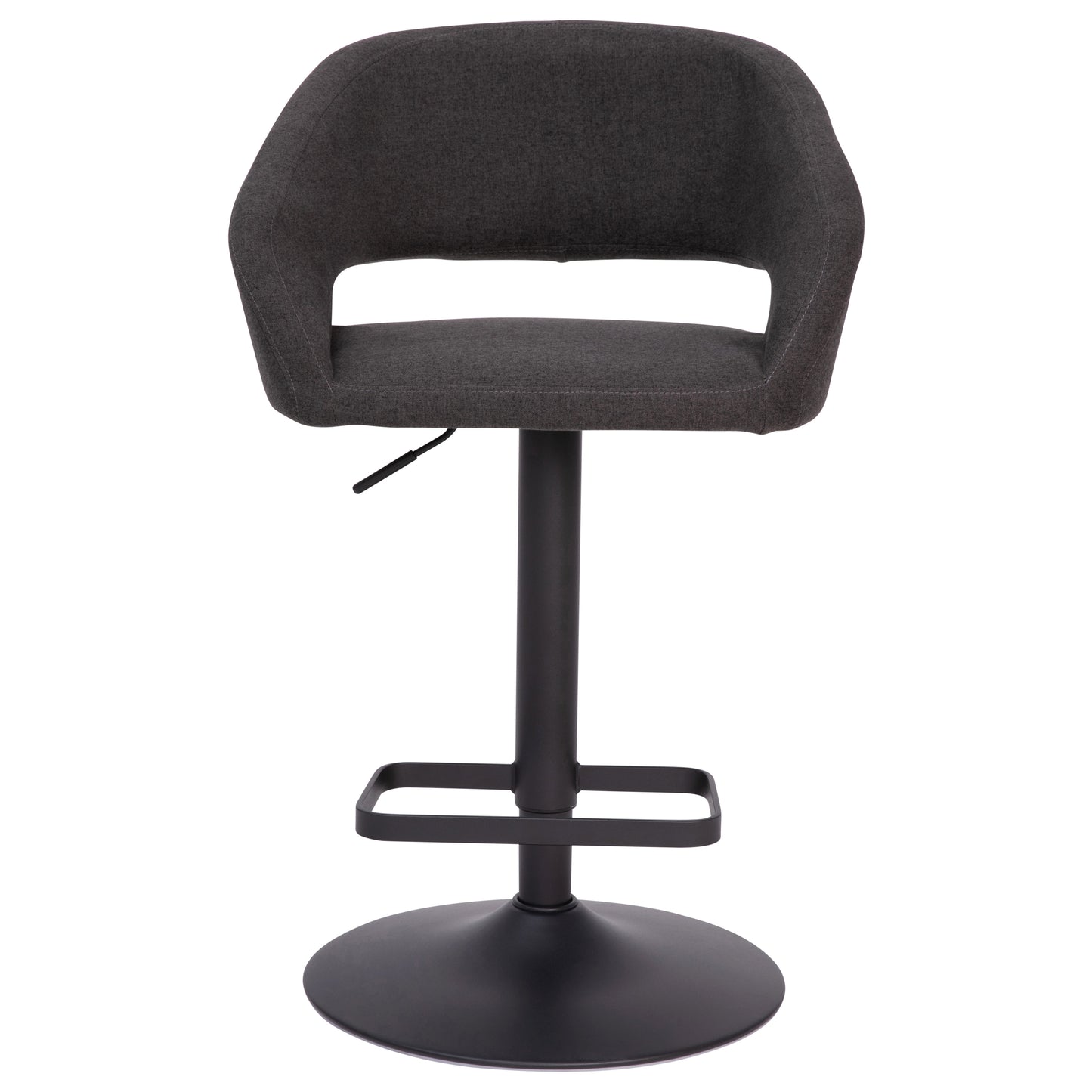 Erik Contemporary Charcoal Fabric Adjustable Height Barstool with Rounded Mid-Back and Black Base