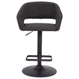 Erik Contemporary Charcoal Fabric Adjustable Height Barstool with Rounded Mid-Back and Black Base