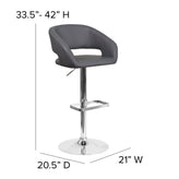 Erik Contemporary Gray Vinyl Adjustable Height Barstool with Rounded Mid-Back and Chrome Base