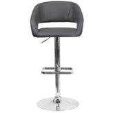 Erik Contemporary Gray Vinyl Adjustable Height Barstool with Rounded Mid-Back and Chrome Base