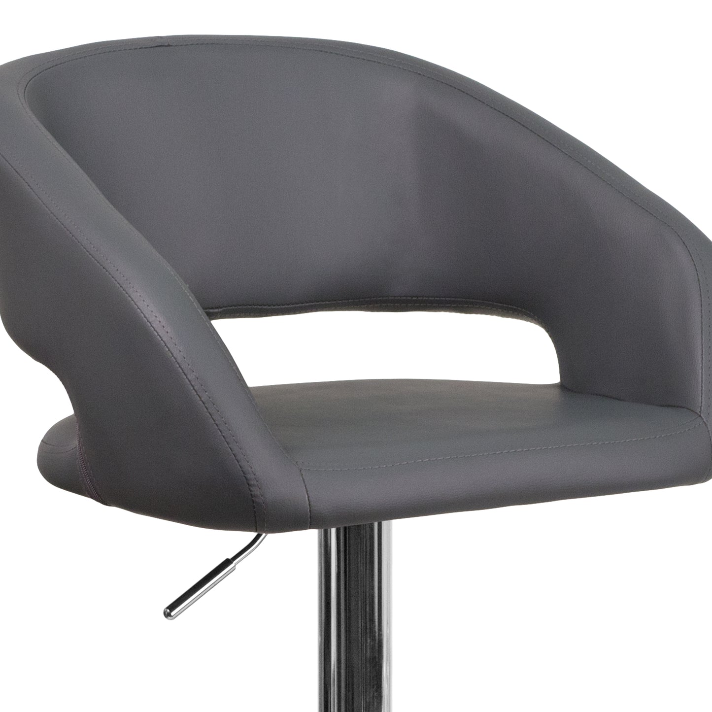Erik Contemporary Gray Vinyl Adjustable Height Barstool with Rounded Mid-Back and Chrome Base