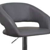 Erik Contemporary Gray Vinyl Adjustable Height Barstool with Rounded Mid-Back and Chrome Base