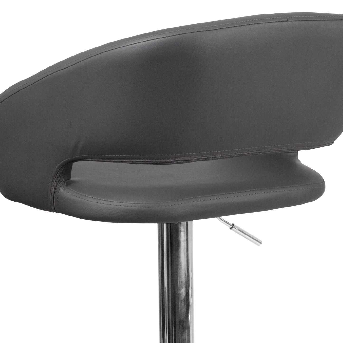 Erik Contemporary Gray Vinyl Adjustable Height Barstool with Rounded Mid-Back and Chrome Base