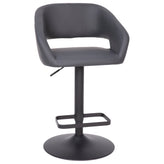 Erik Contemporary Gray Vinyl Adjustable Height Barstool with Rounded Mid-Back and Black Base