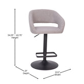 Erik Contemporary Gray Vinyl Adjustable Height Barstool with Rounded Mid-Back and Black Base